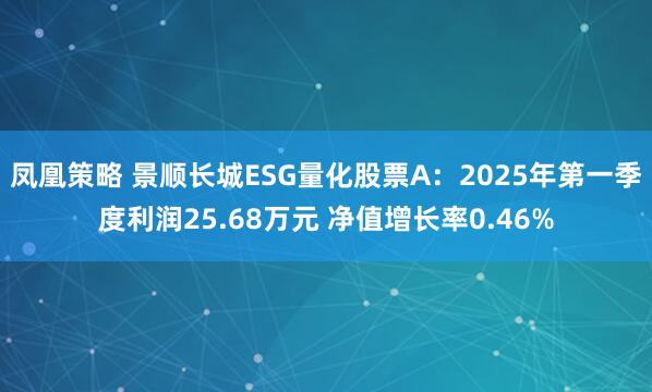 凤凰策略 景顺长城ESG量化股票A：2025年第一季度利润25.68万元 净值增长率0.46%